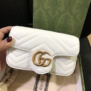 Gucci White Quilted Leather Mini Shoulder Bag with Gold Double-G